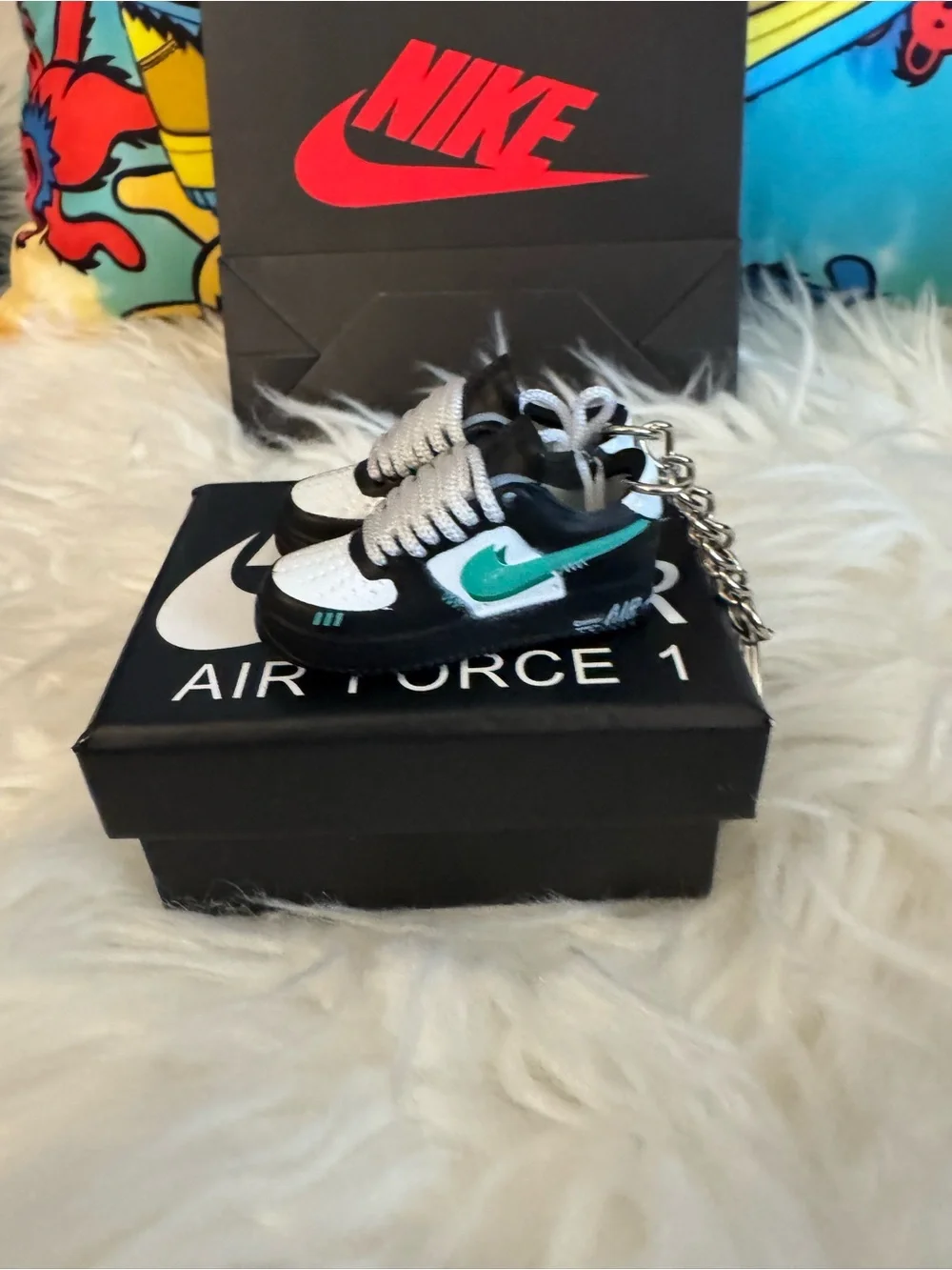 Nike Mini Air Force 1 Keychain - White & Teal